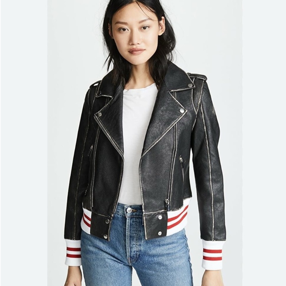 Anine Bing Quinlan Distressed Leather Moto Jacket - Picture 2 of 6